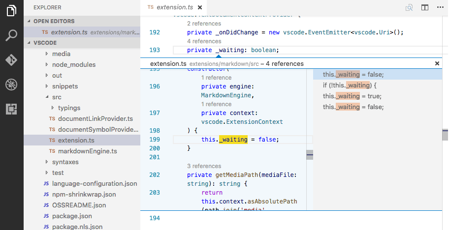 TypeScript references codelens peek